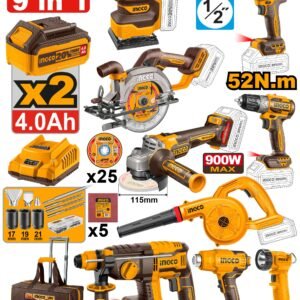 Ensemble d'outils industriels sans fil 20V 9 pièces INGCO